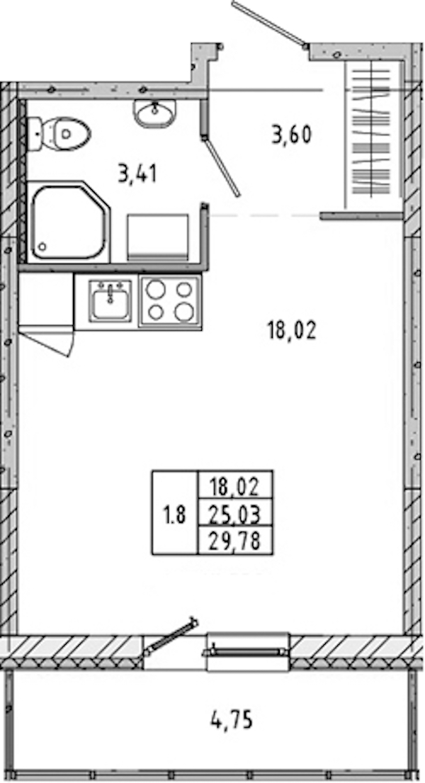 Квартира студия 24.86 м², 16/17 эт., ЖК «Новые горизонты 2»